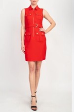 Sharagano Shirt Dress Coral 4 Small Button Down Womens Red Orange Classic Career