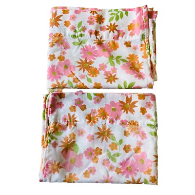 Vintage Sears FANTADIA Perma Prest Muslin Pillow Cases Pink Floral