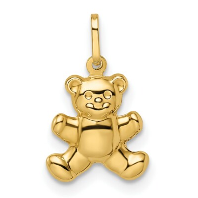 14k Gelbgold poliert gepuffter Teddybär Anhänger