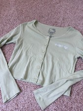 Hello Kitty Sanrio Cute Green Spell out Long Sleeve Ribbed Cardigan Sz Small