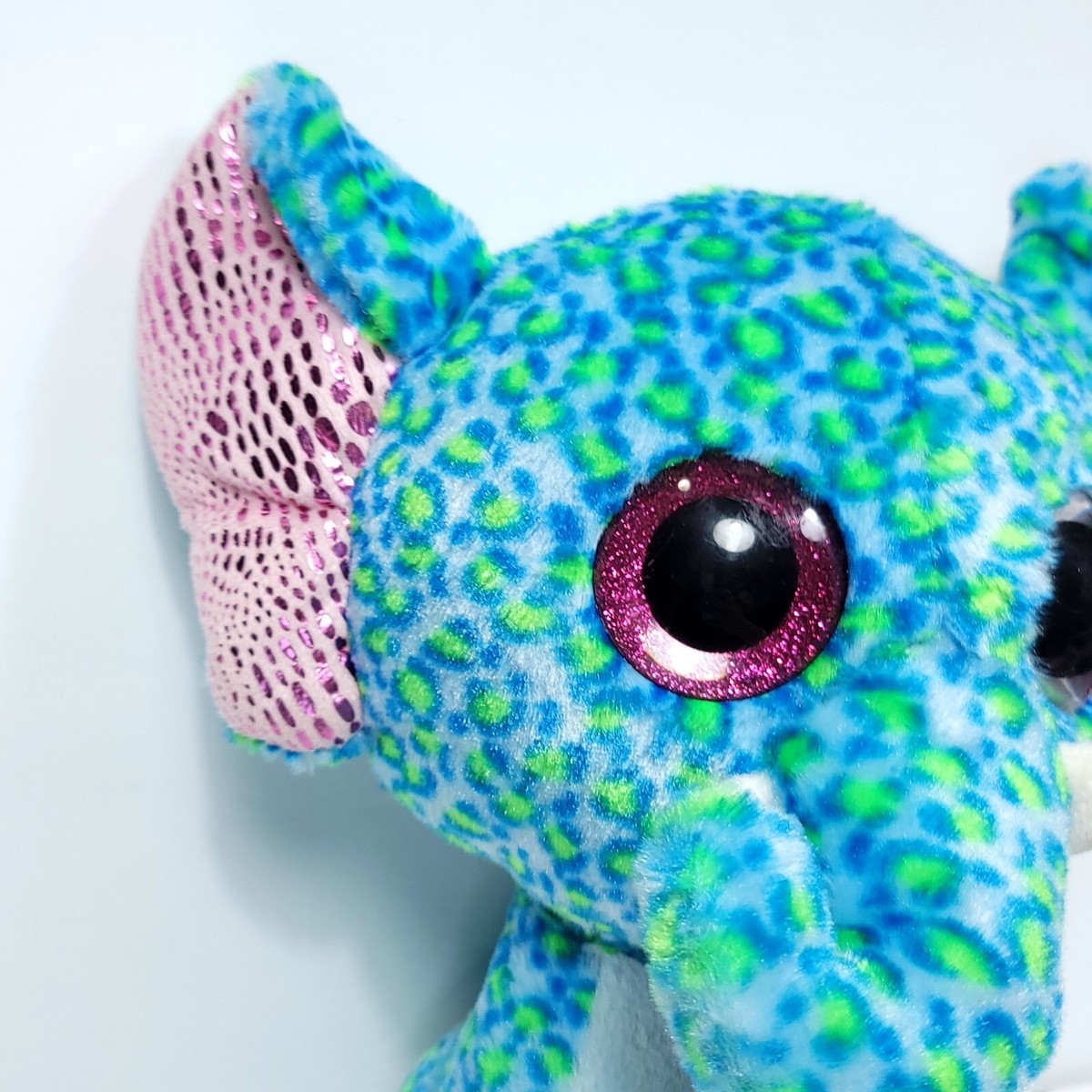 Elephant Blue Green Pink Shiny Ears Plush Stuffed Animal 13