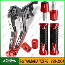RED For YAMAHA YZF R6 1999-2004 CNC Handle Grips Cap Brake Clutch Levers Set