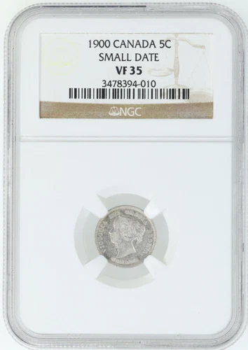 1900 CANADA 5 Cents, Silver - NGC VF35 SMALL DATE  - Queen Victoria