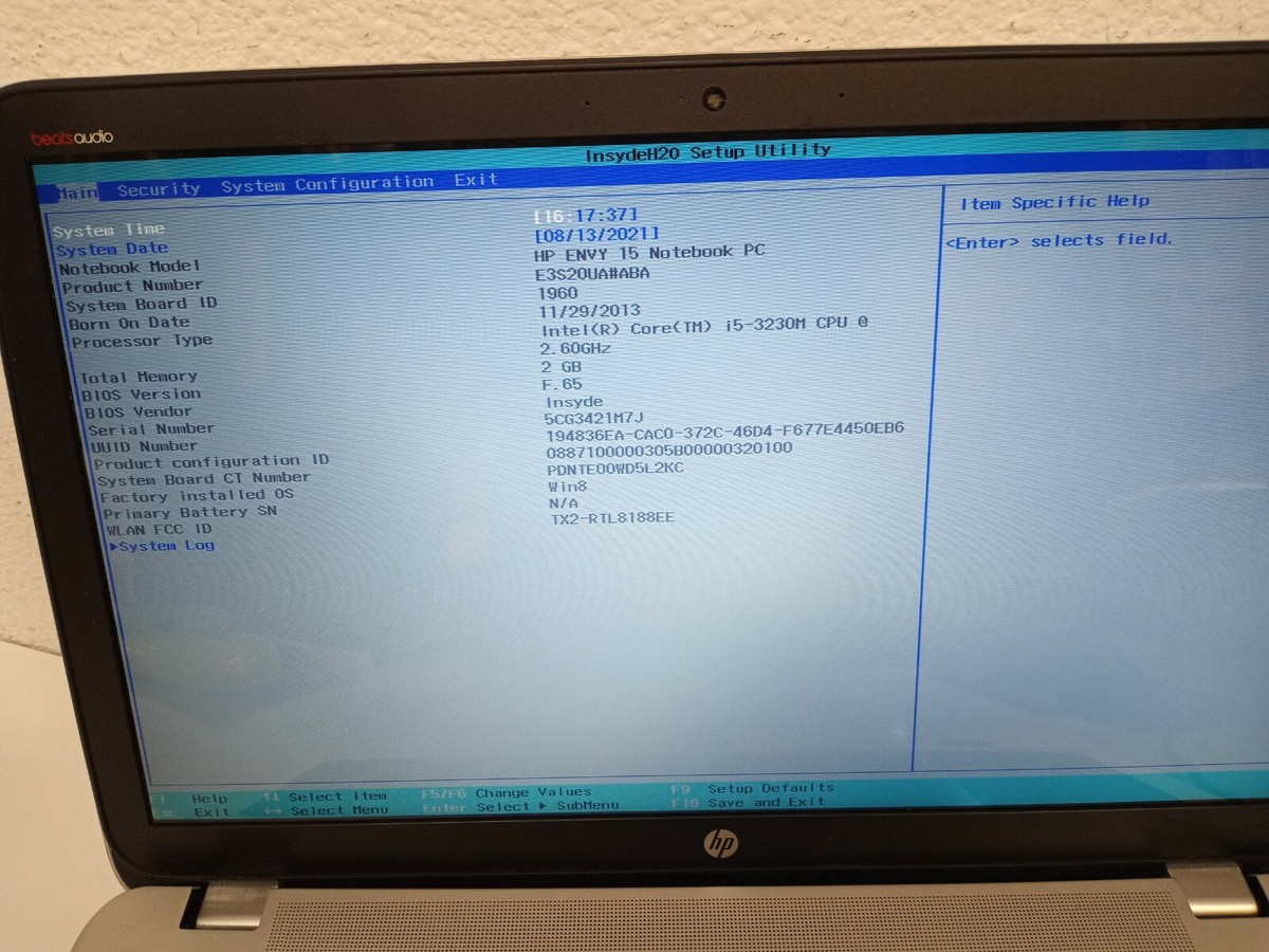 HP Envy 15 Intel Core i5-3230M 2.6GHz 2GB RAM NO HARD/OS *BIOS