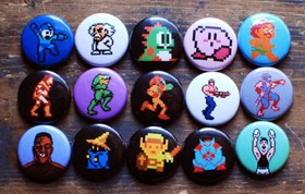 (30 pcs) NINTENDO 8-BIT BUTTONS 1" - pins badges nes super mario metroid NEW