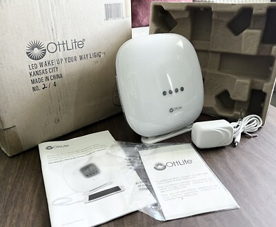 OttLIte Wake Up Your Way Light & Alarm Clock in White + BOX & INSTRUCTIONS