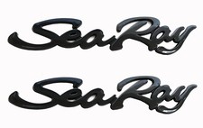 2PC SEA RAY SEARAY SCRIPT GLOSS BLACK EMBLEM BADGE BOAT LOGO 12-3/4