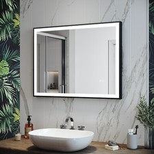 LED Bathroom Mirror 800x600 with Black Frame Demister Pad Touch Sensor Dimmable