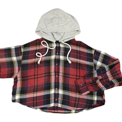 American Eagle Outfitters Cropped Hooded Plaid Bu… - image 1