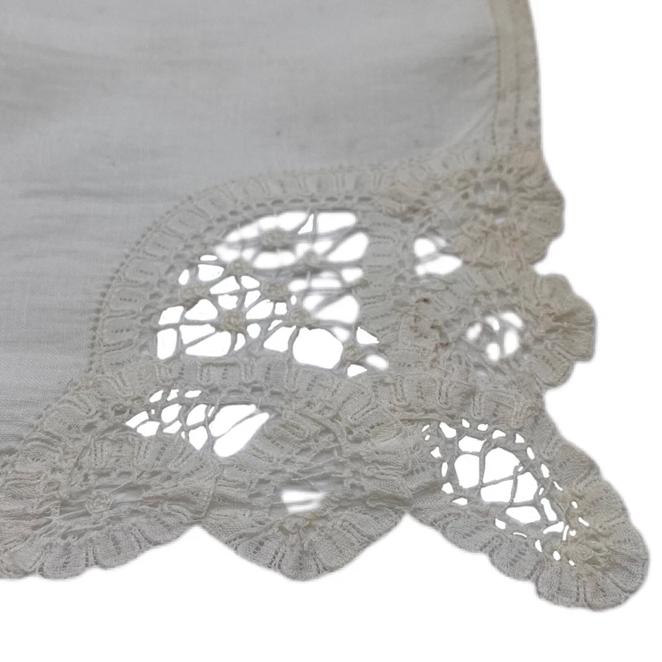 Pañuelo vintage Hankie blanco bordado blanco ganchillo vitral esquina Foto 2 de 3