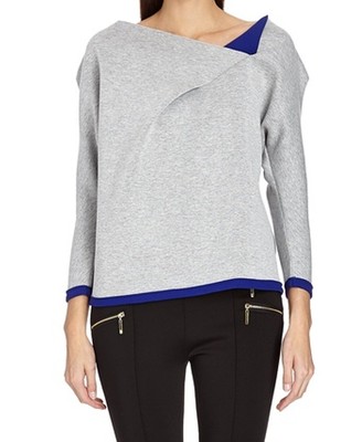 Asymmetrisch geschnittenes Sweatshirt mit Einsätzen in Kontrastfarbe Gr. S