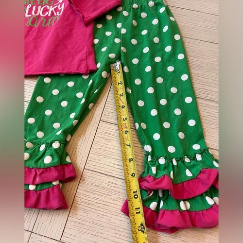 Pink, green, white polka dot 2 piece set. Size M toddlers. Cotton, spandex. - Picture 2 of 9