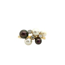 Pearl & Diamond Ring Set In 18ct Yellow Gold