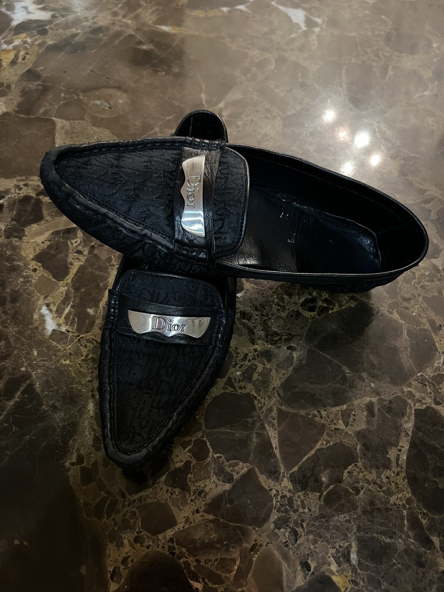 Ladies Dior Monogram Ballet Flats Loafers Size 37 US Black Slip On Shoes