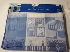 NEW Bed Bath Beyond Hanukkah Table Runner Holiday Blue Cotton 72x14" Chanukah