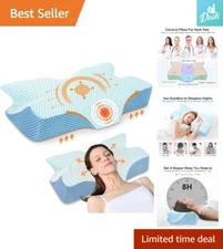 Contour Orthopedic Neck Pillow - Memory Foam - Pain Relief Sleeping - Blue