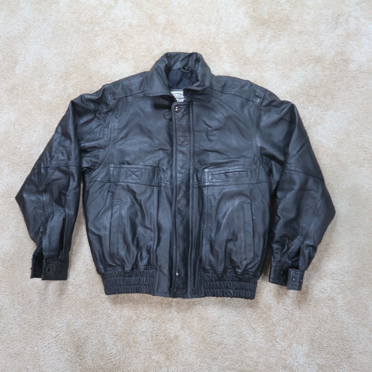 New Zealand Outback Mens Leather Bomber Jacket Large Black NZO