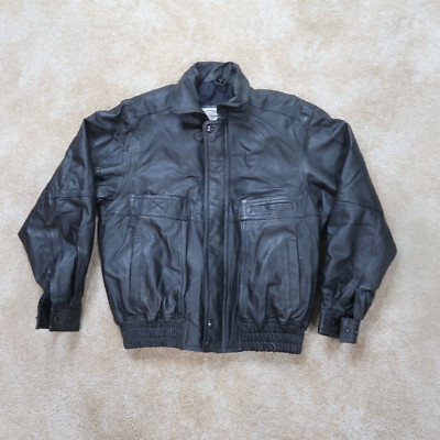 New Zealand Outback Mens Leather Bomber Jacket Large Black NZO