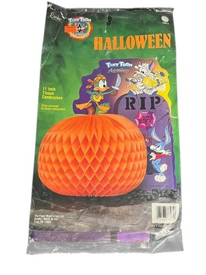 Vtg Tiny Toones Halloween Decoration RARE Deadstock 1990 11'' Paper Pumpkin