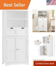 Bathroom Storage Cabinet Tall with Drawers Shelves Modern White Space Saver