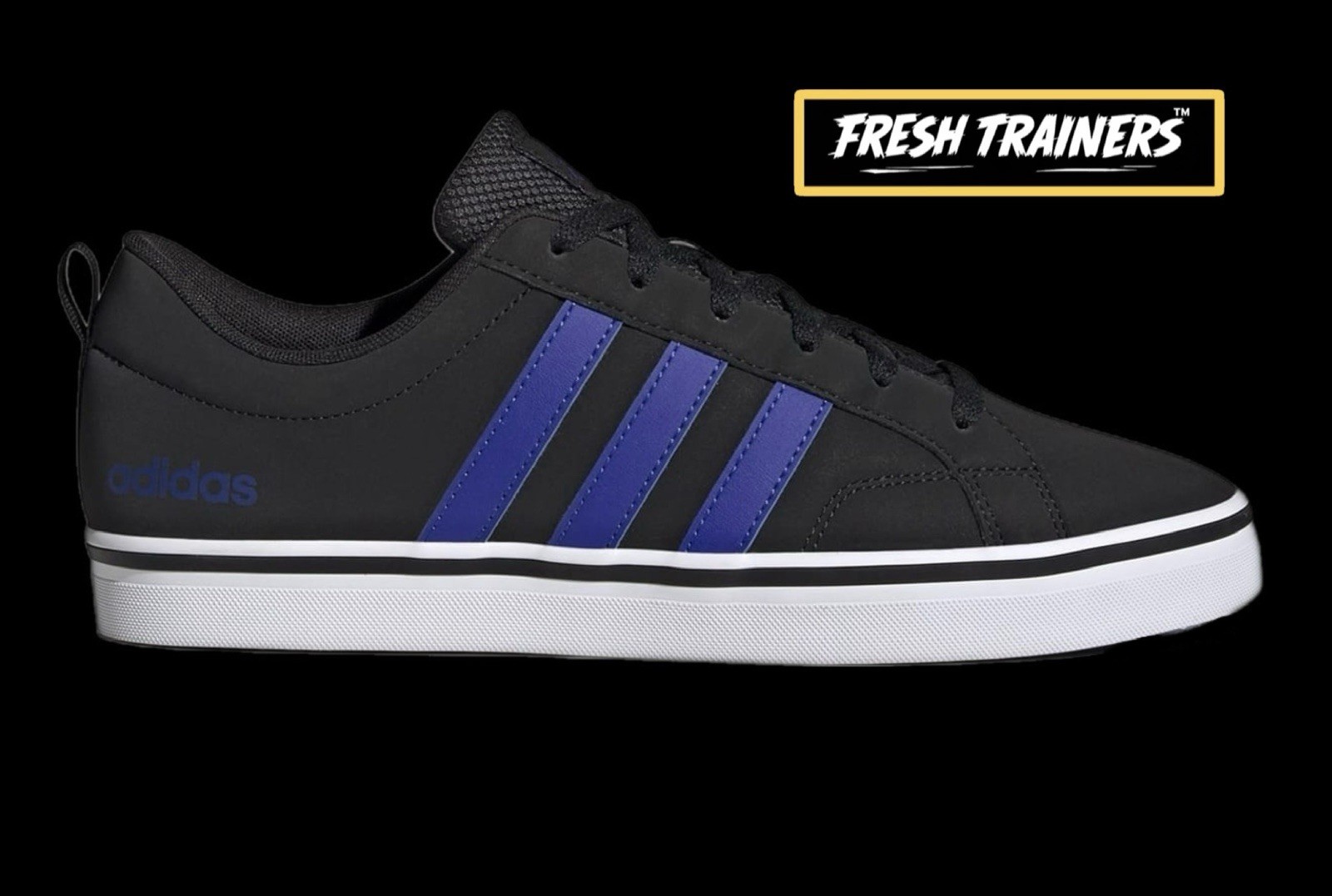 SAOLA Scarpe da ginnastica Adidas nuove da uomo nere con marchio blu e suola bianca prezzo consigliato £79