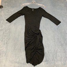 Windsor Knot Detail Wrap Mini Dress Womens S Black Scoop Neck Party Cocktail