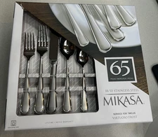 Mikasa Flatware Service For 12 18/10 Stainless Steel 65 Pieces Virtuoso Frost