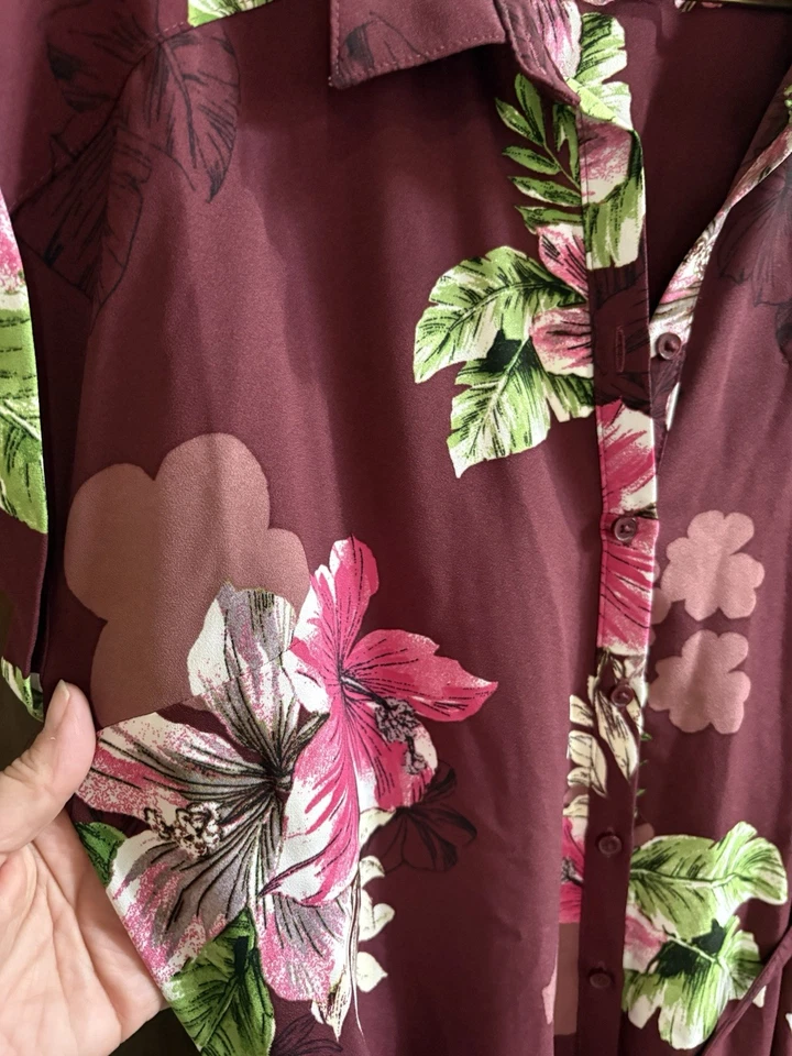 Экспресс-платье женщин средний бордовый многоцветный цветочный повседневный кнопка спереди платье - Изображение 4 из 4