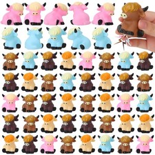 50 Pcs Highland Cow Rubber Figurines,Mini Rubber Cows Bath Float Squeaky High...