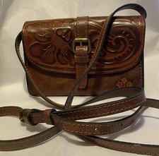 Patricia Nash Torri Floral Tooled Crossbody Clutch Brown Leather Excellent