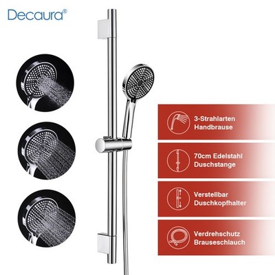 Decaura Duschstange mit Handbrause Duschkopf mit Schlauch Chrom 3 Modi Brause