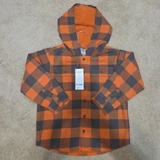 NWT Gymboree Boys 4T Plaid Flannel Lined Hooded Jacket Brown Orange orig. $32.95