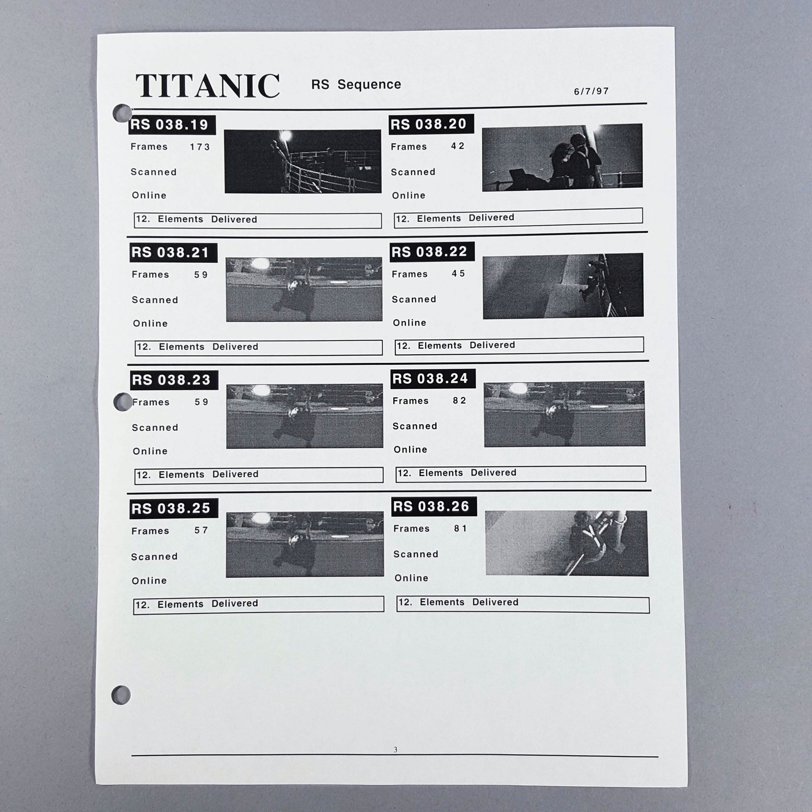 Titanic Movie Prop VFX Report Jack Rose Stern Sequence Production Used COA