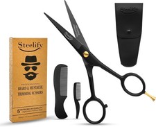 5" Beard Mustache Scissors with 1 Comb, 1 Comb and Black