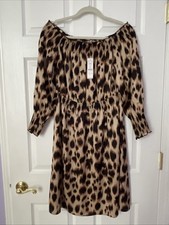 NWT White House Black Market Smoked  Off The Shoulder Animal Dress Size MP
