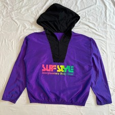 Vintage Surf Style Purple Iridescent Windbreaker Pullover Jacket Medium 80s 90s