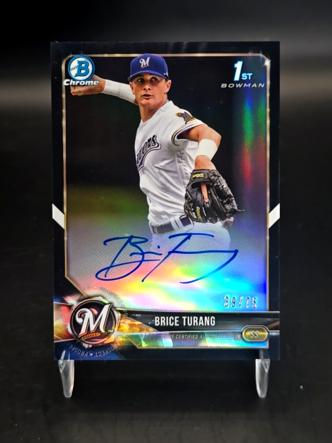 2018 Bowman Chrome Brice Turang Black Auto /75 1st Draft SP SSP Brewers