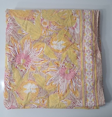 Floral Hand-Block Tablecloth Throw 57.5x56.25'' Artisanal Indian Natural Instinct