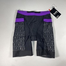 New TYR Competitor 8" Tri Short Womens Small Black Purple Triathlon