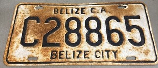 Belize C.A. Belize City License Plate Tag #C28866 Commercial? Vintage