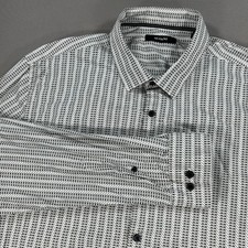 Alfani Shirt Mens XL White Black Geometric Button Down 100 Cotton