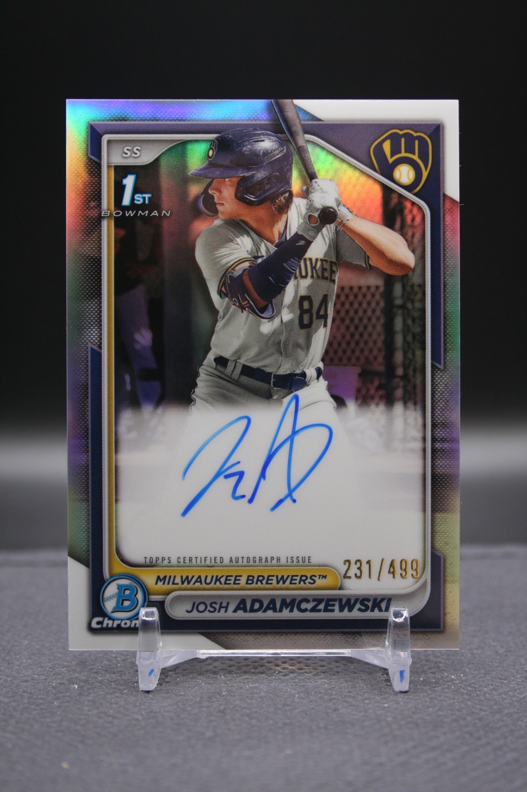 2024 Bowman | Josh Adamczewski | 1st Bowman Chrome Refractor Auto /499 | Brewers