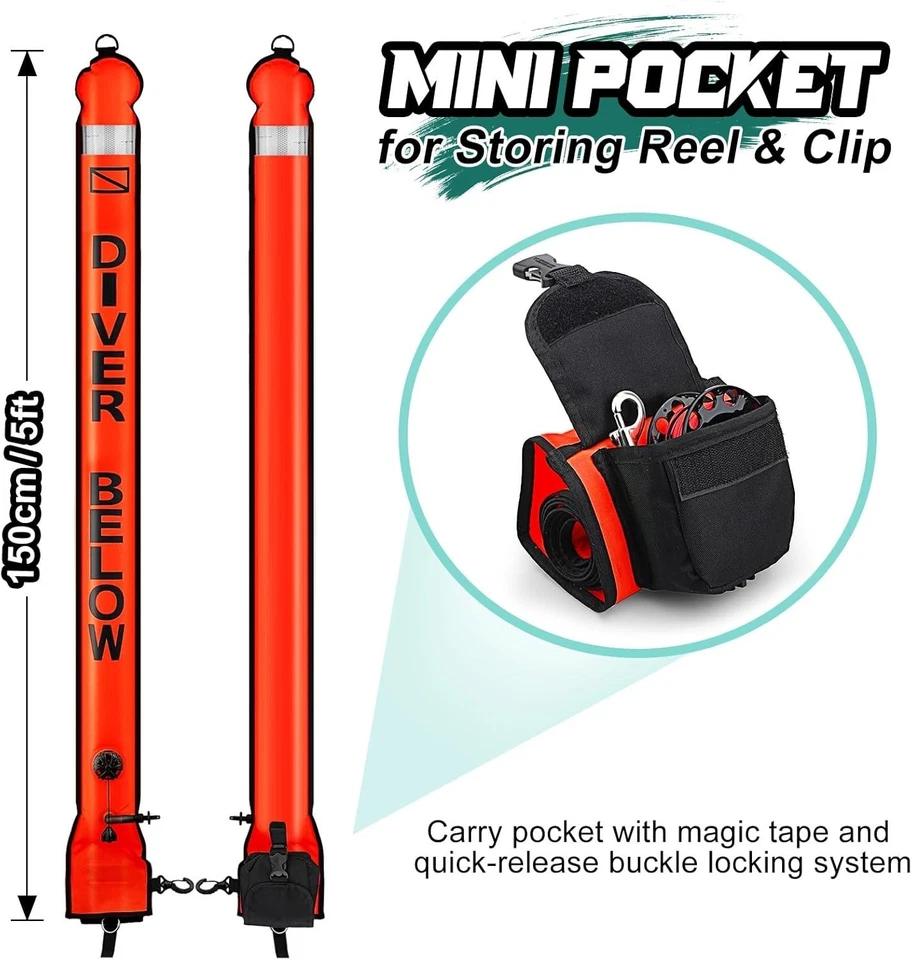 Marcador de superficie boya buceo con carrete, 5 pies alta visibilidad buceo fondo abierto S... Foto 4 de 4