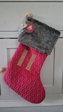Matalan Red Christmas Stocking With Fur Trim Letter Initial H