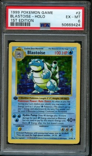 Pokemon 1st Edition Holo Blastoise #2 | PSA 6 EX - Mint | Shadowless Base 1999