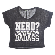 VERT DE RAGE Sheer Netted Cropped Womens T-Shirt Black M