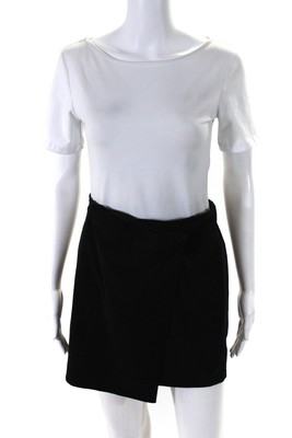Drew Womens Sophie Elastic Waist Hook & Loop Terry Mini Wrap Skirt Black Small