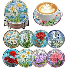 8 PCS Diamond Art Coasters Kits, Diamond Painting Coasters with Holder Flowers