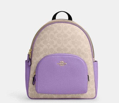 COACH CZ176 Court Backpack In Signature Canvas & Leather Sand/Iris