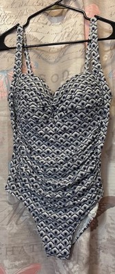 BOND-EYE Australia One Piece Swimsuit Navy/white Padded Women s Sz 8 Tummy Panel